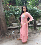 Peach Embroidered Suit Set